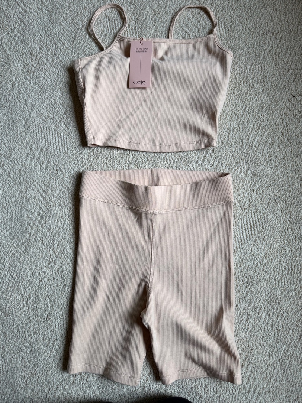 Eberjey Ribbed Crop Tank & Biker Shorts — Light Blush - Picture 1 of 3